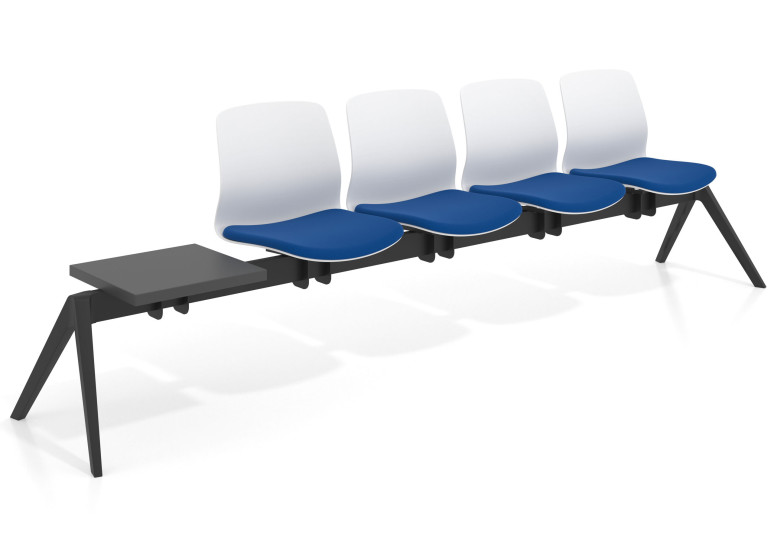Bancada Sala de Espera Nexus 4 asientos + mesa, pata nylon - AZUL