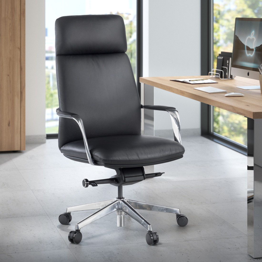 sillon de oficina negro aston piel natural 2