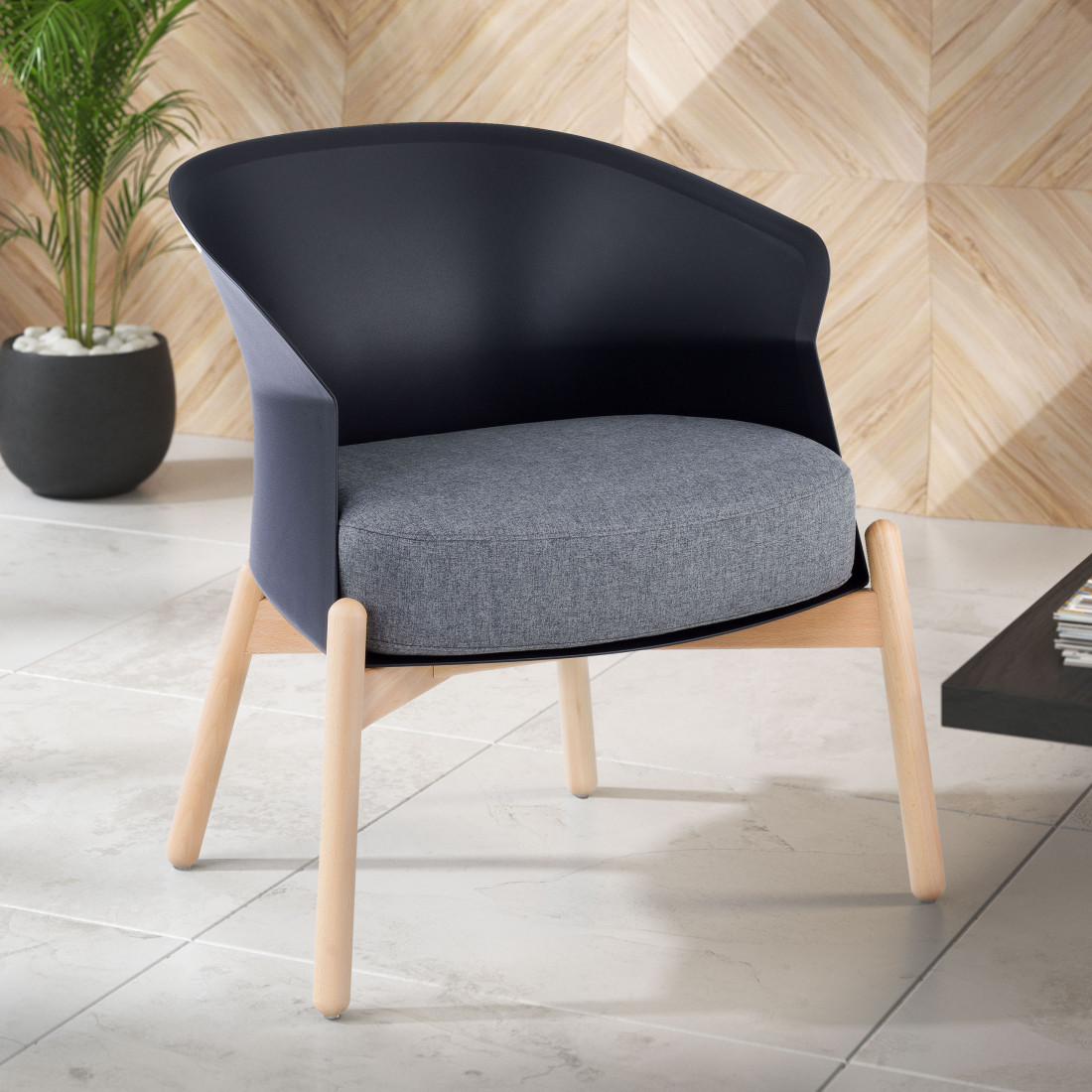 sillon para sala de espera negro winnie patas de metal tela 2