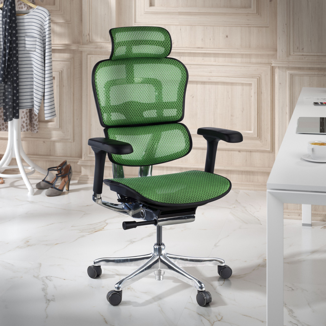 silla ergonomica verde ergohuman elite estructura negra red malla 2