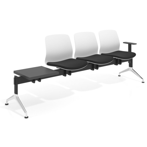 Bancada Sala de Espera Nexus 3 asientos + mesa, pata aluminio lucido - con brazos