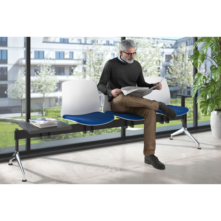 Bancada Sala de Espera Nexus 3 asientos + mesa, pata aluminio lucido
