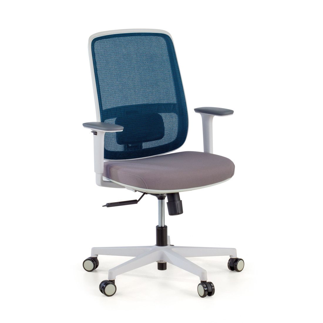 silla ergonomica azul sugar estructura blanca malla 1