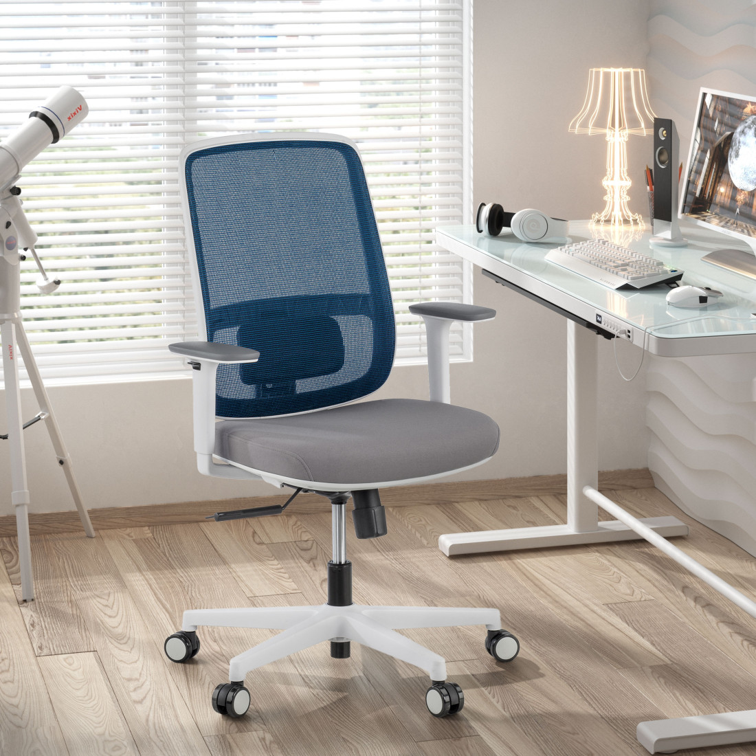 silla ergonomica azul sugar estructura blanca malla 2
