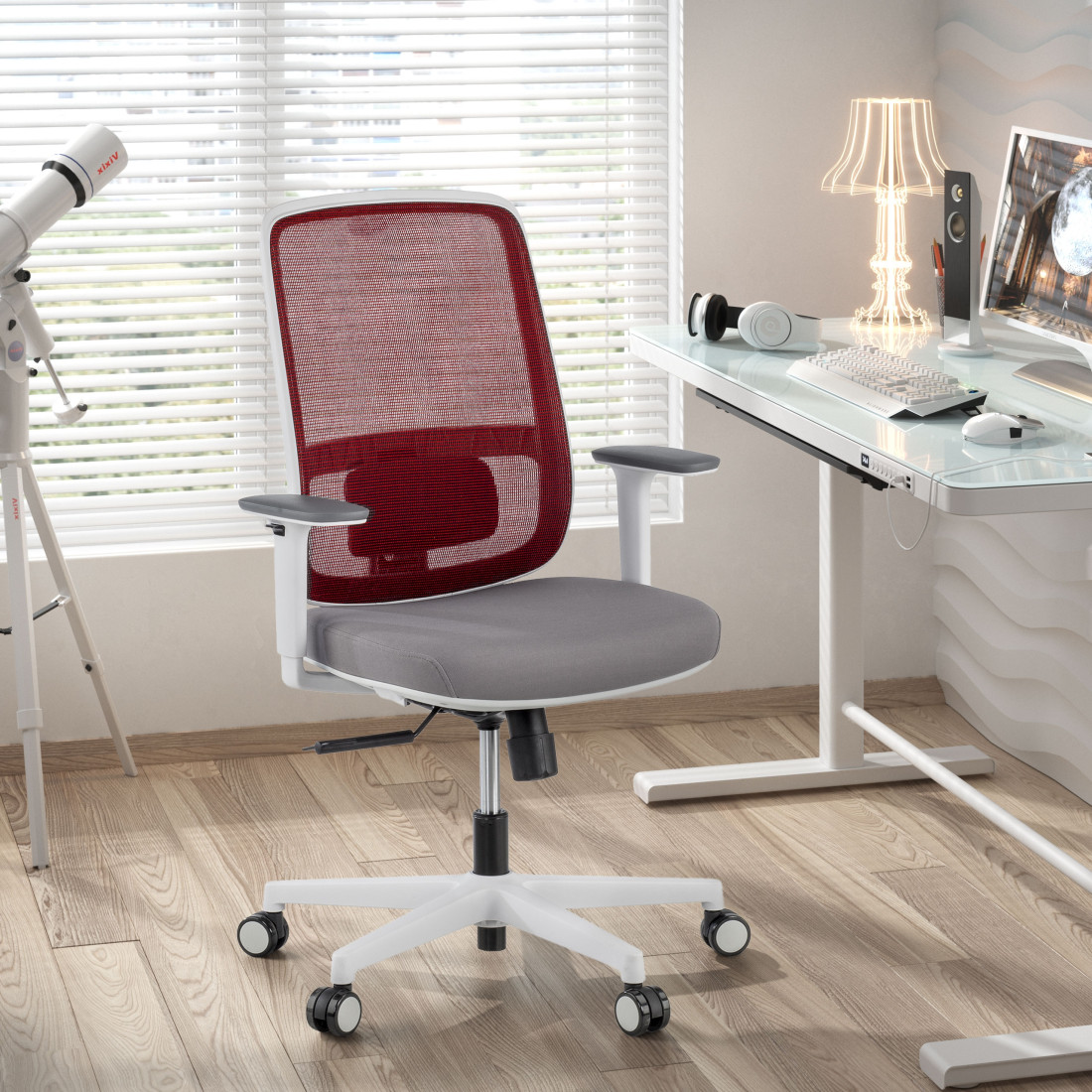 silla ergonomica rojo sugar estructura blanca malla 2