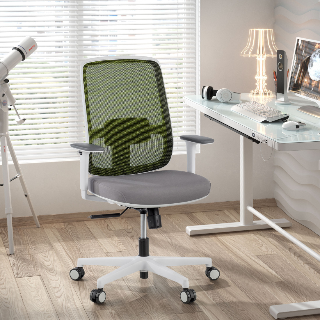silla ergonomica verde sugar estructura blanca malla 2
