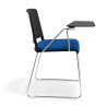 silla confidente azul lotus con pala de escritura tapizada tela 3