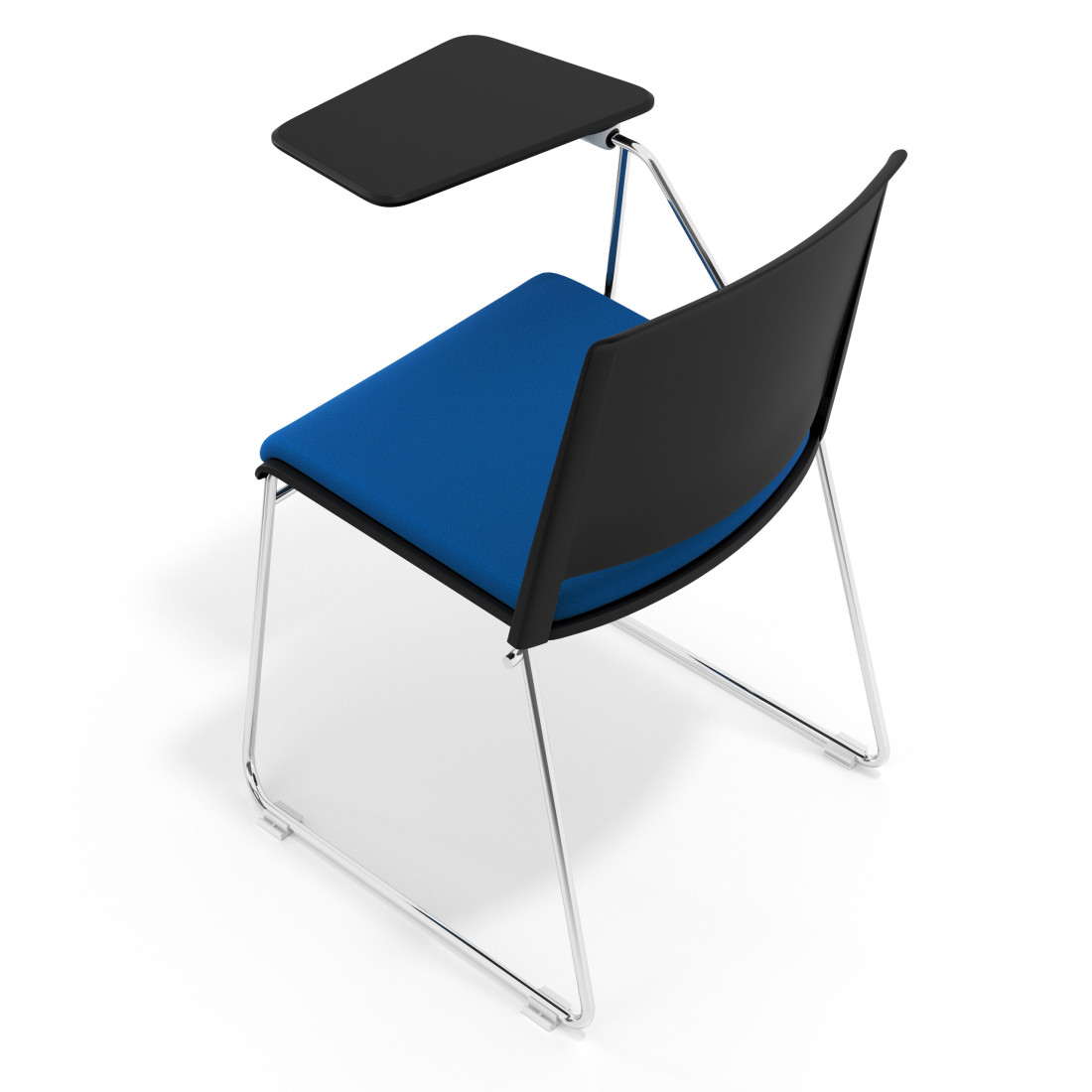 silla confidente azul lotus con pala de escritura tapizada tela 7