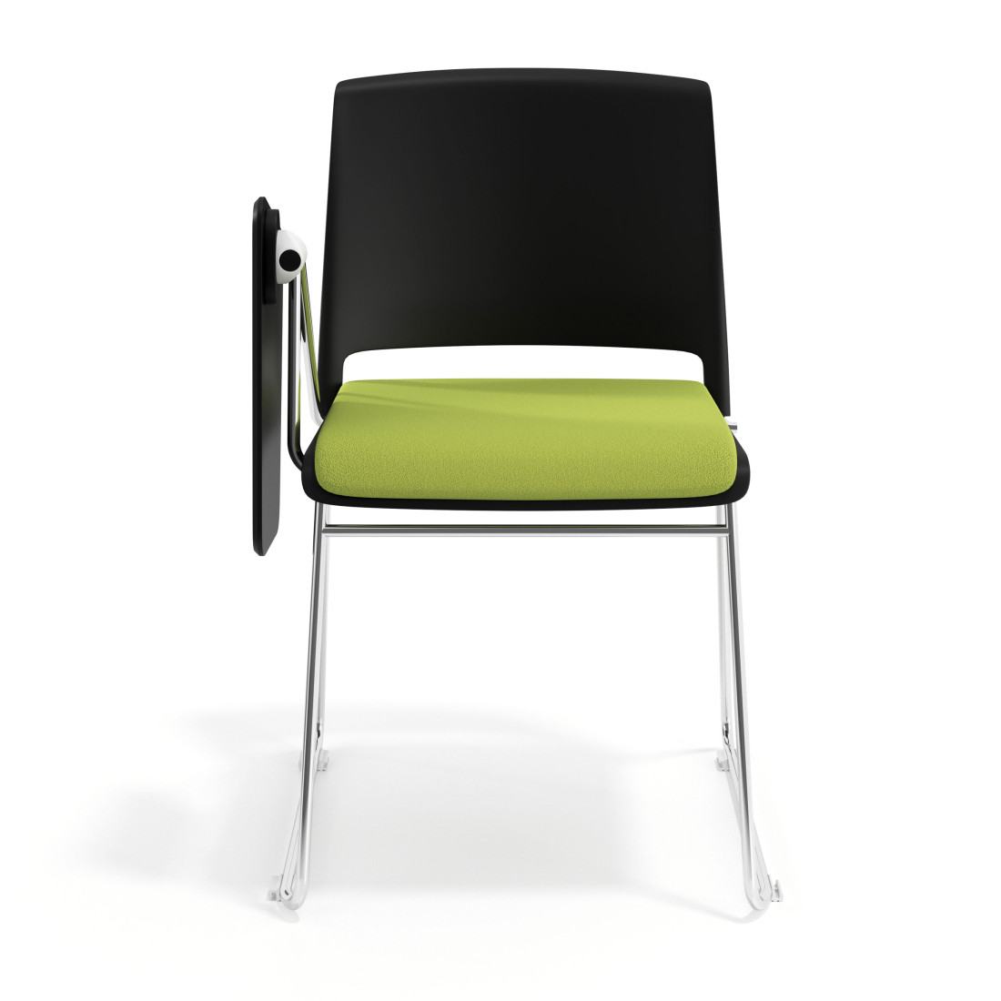 silla confidente verde lotus con pala de escritura tapizada tela 6