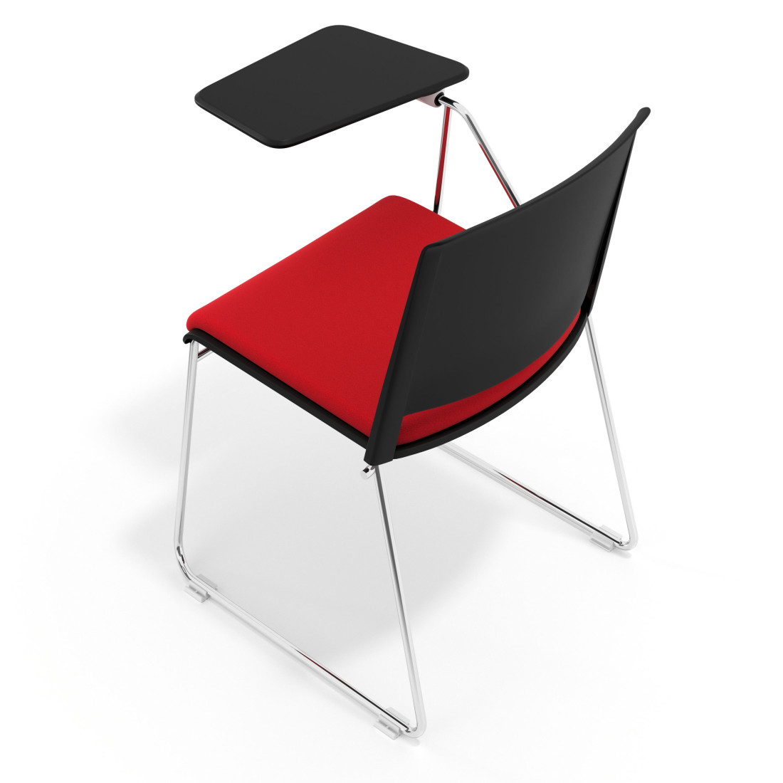 silla confidente rojo lotus con pala de escritura tapizada tela 7
