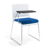 silla confidente azul lotus con pala de escritura tapizada tela 1