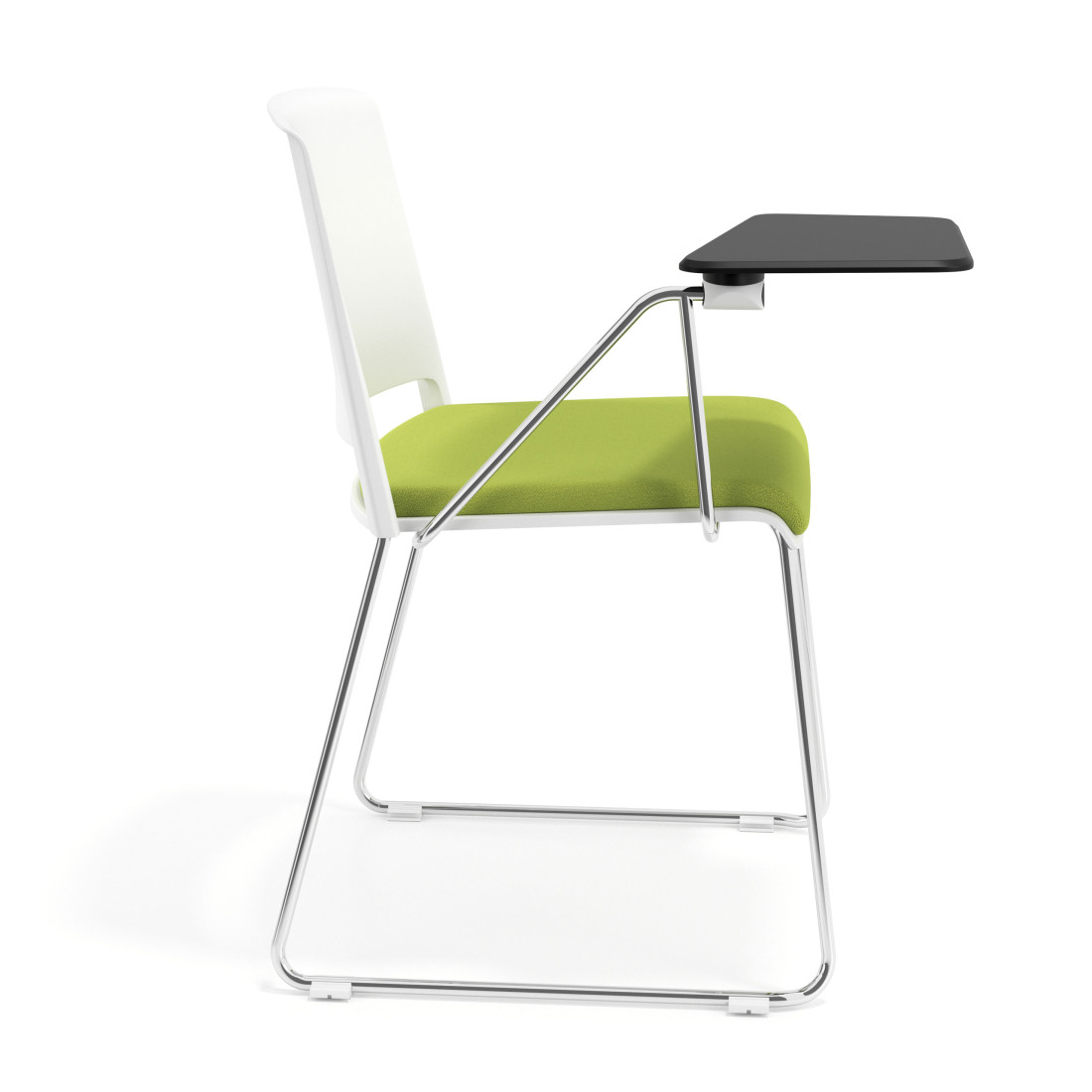 silla confidente verde lotus con pala de escritura tapizada tela 3