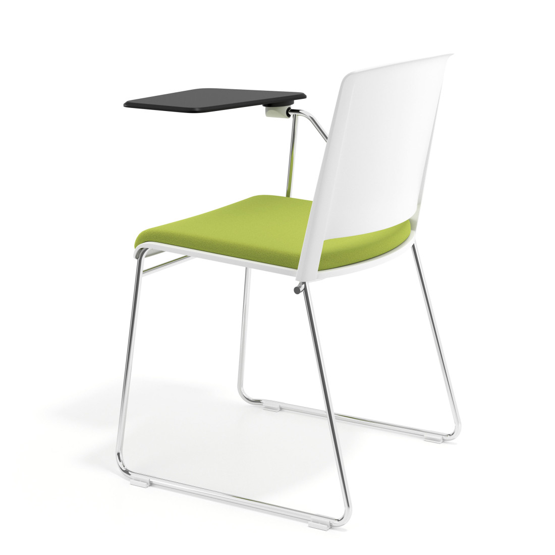 silla confidente verde lotus con pala de escritura tapizada tela 5