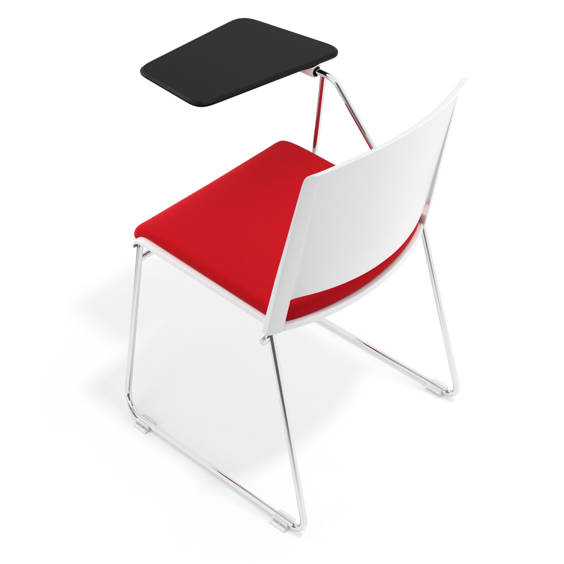 silla confidente rojo lotus con pala de escritura tapizada tela 7