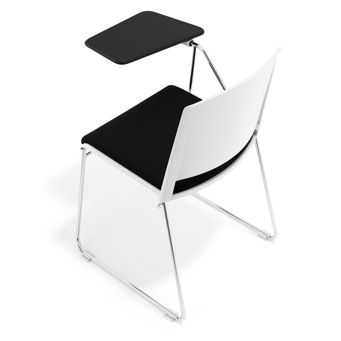 silla confidente negro lotus con pala de escritura tapizada tela 7