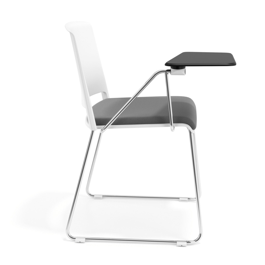 silla confidente gris lotus con pala de escritura tapizada tela 3
