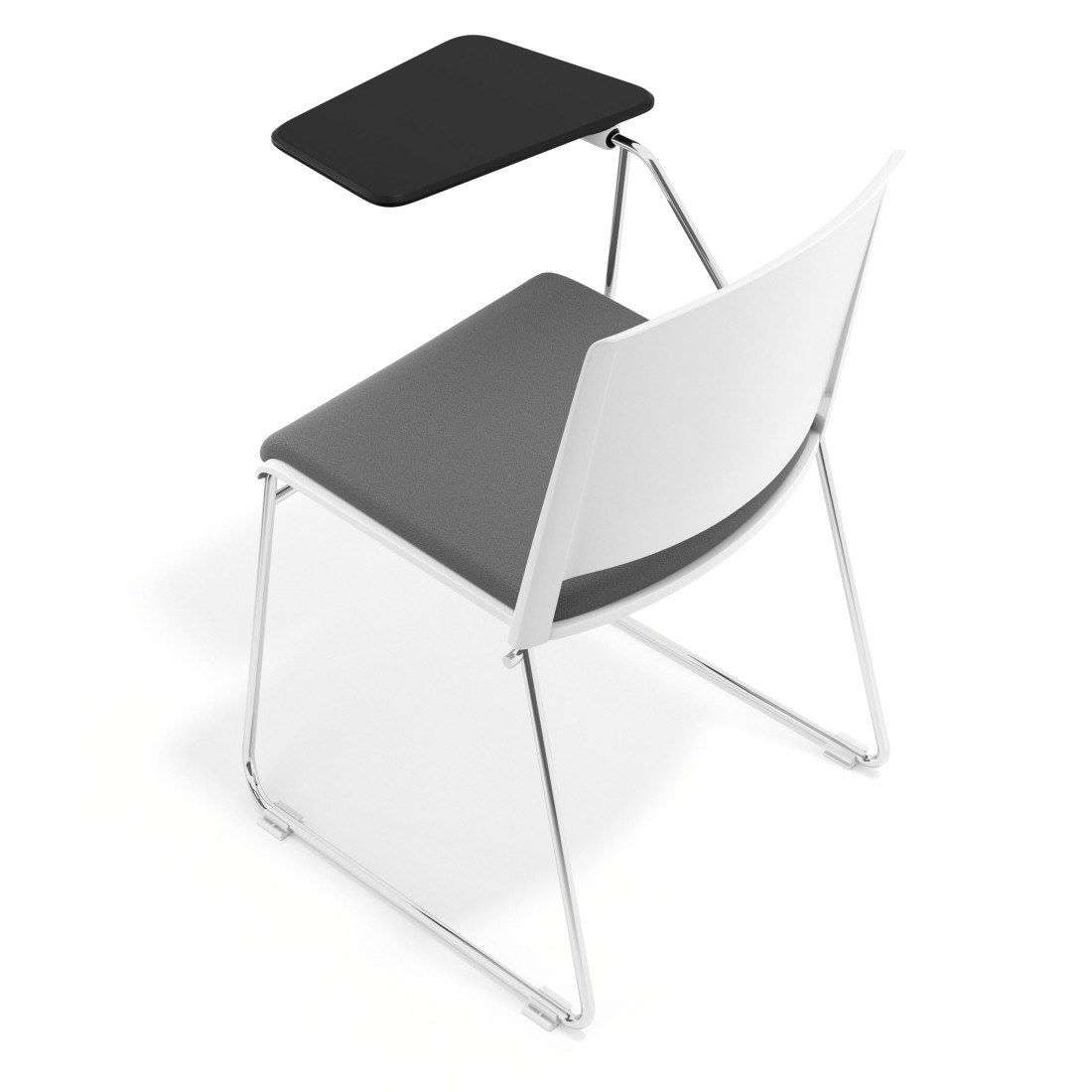 silla confidente gris lotus con pala de escritura tapizada tela 7