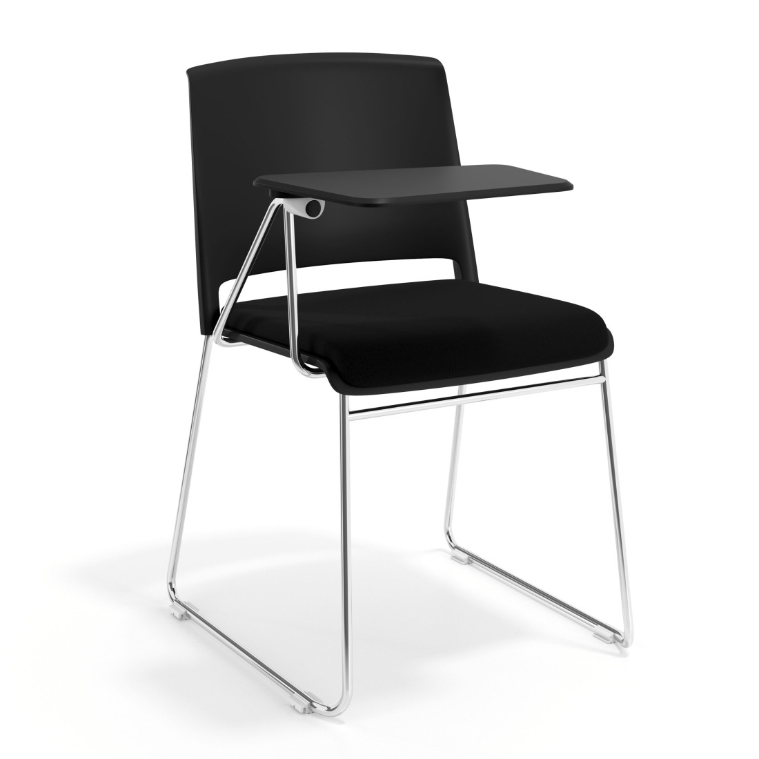 silla confidente negro lotus con pala de escritura tapizada tela 1