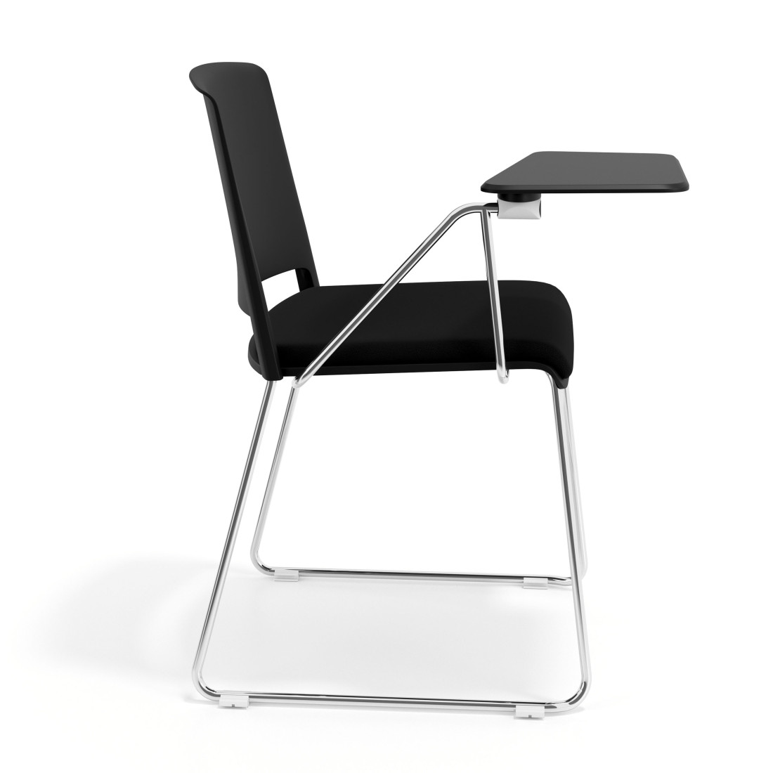 silla confidente negro lotus con pala de escritura tapizada tela 3