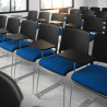 silla confidente azul lotus con pala de escritura tapizada tela 2