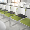 silla confidente verde lotus con pala de escritura tapizada tela 2