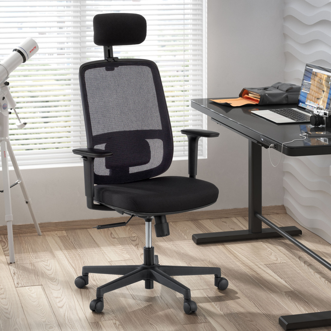 silla ergonomica negro sugar estructura negra reposacabezas malla 2