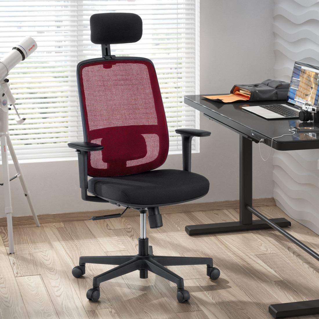 silla ergonomica rojo sugar estructura negra reposacabezas malla 2