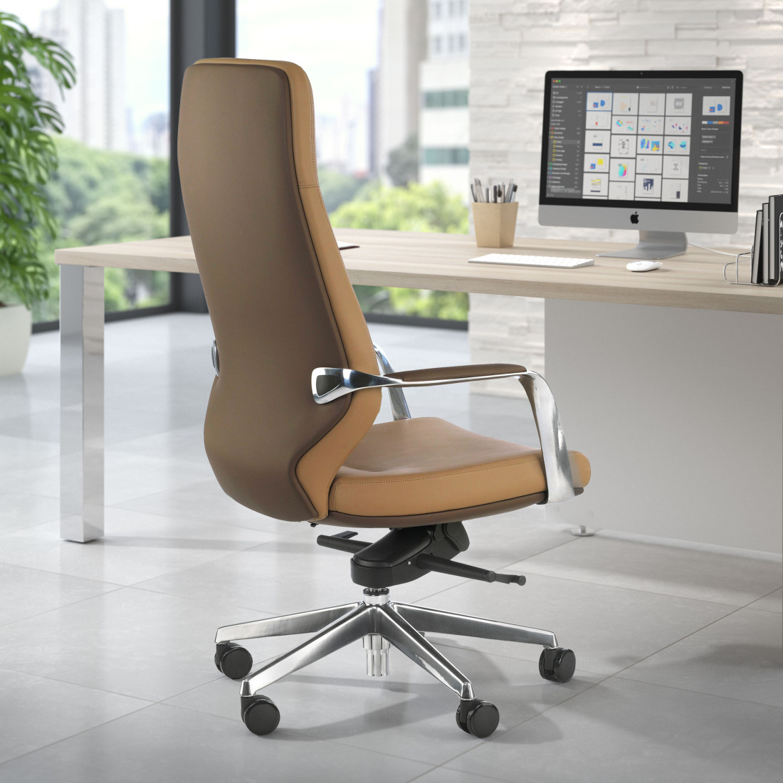 sillon de oficina marron duo respaldo alto bicolor piel sintetica 2