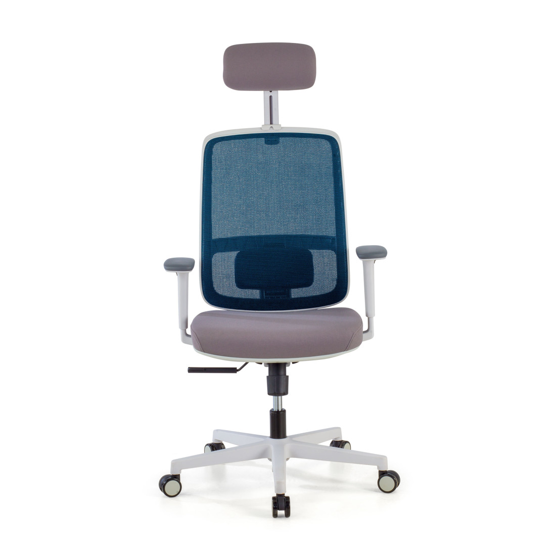 silla ergonomica azul sugar estructura blanca reposacabezas malla 3