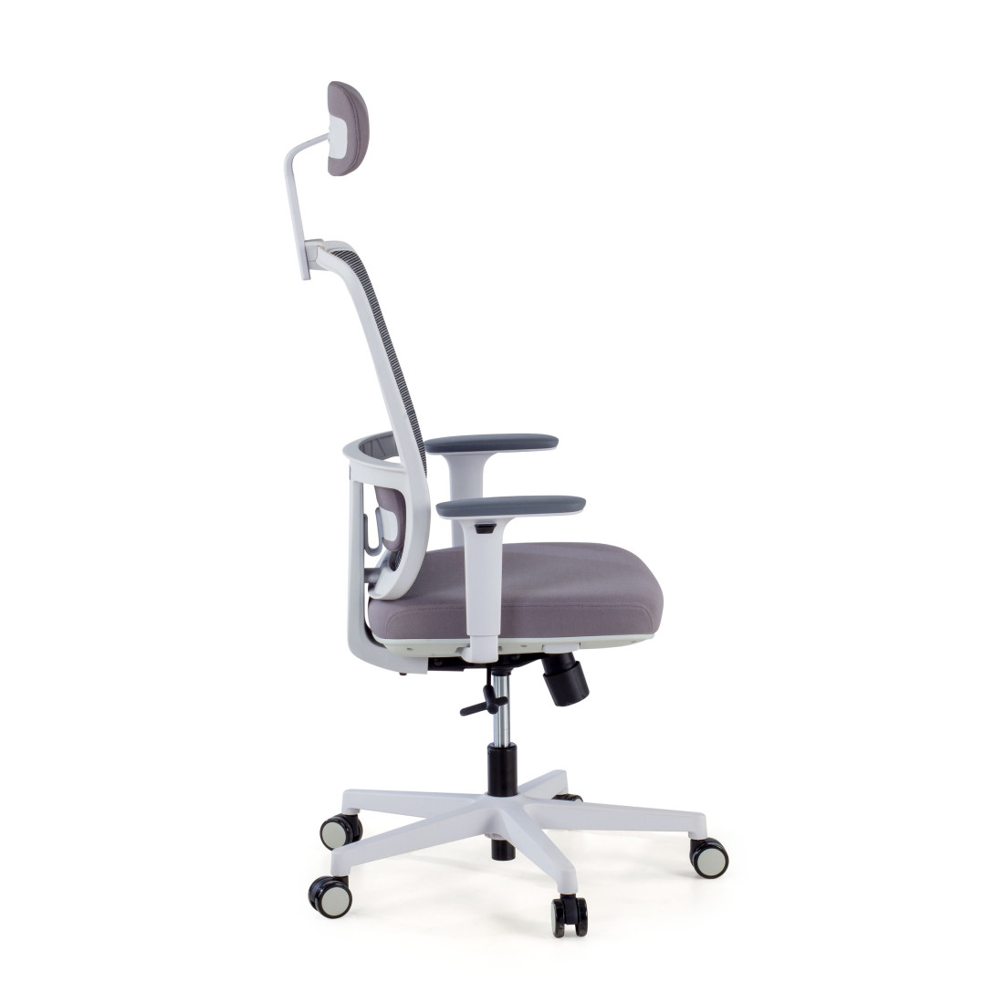 silla ergonomica gris sugar estructura blanca reposacabezas malla 4