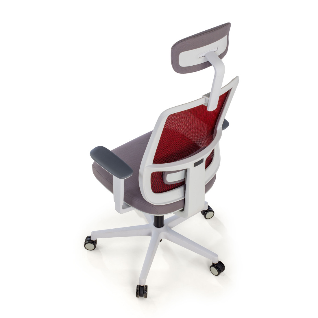 silla ergonomica rojo sugar estructura blanca reposacabezas malla 8