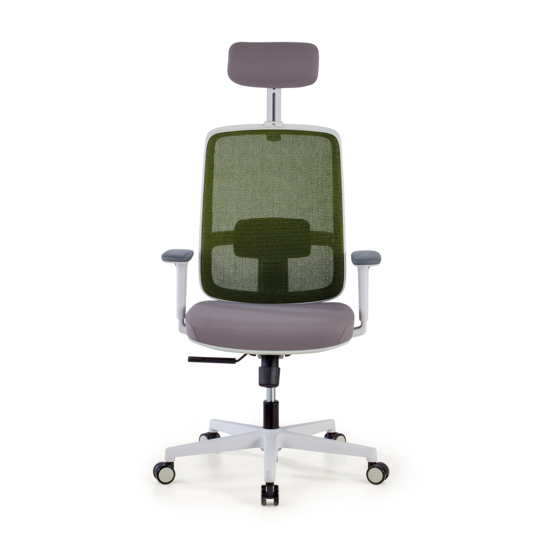 silla ergonomica verde sugar estructura blanca reposacabezas malla 3