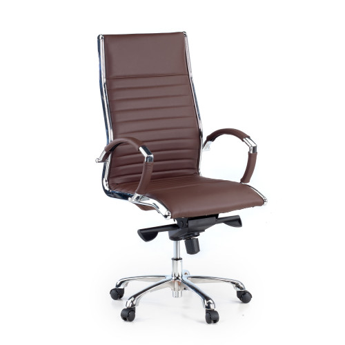 Sillón de dirección Virginia, marco cromado, piel natural - Marron