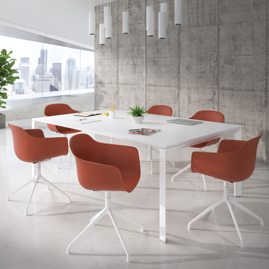 silla de reuniones rojo elisa base piramide plastico 2