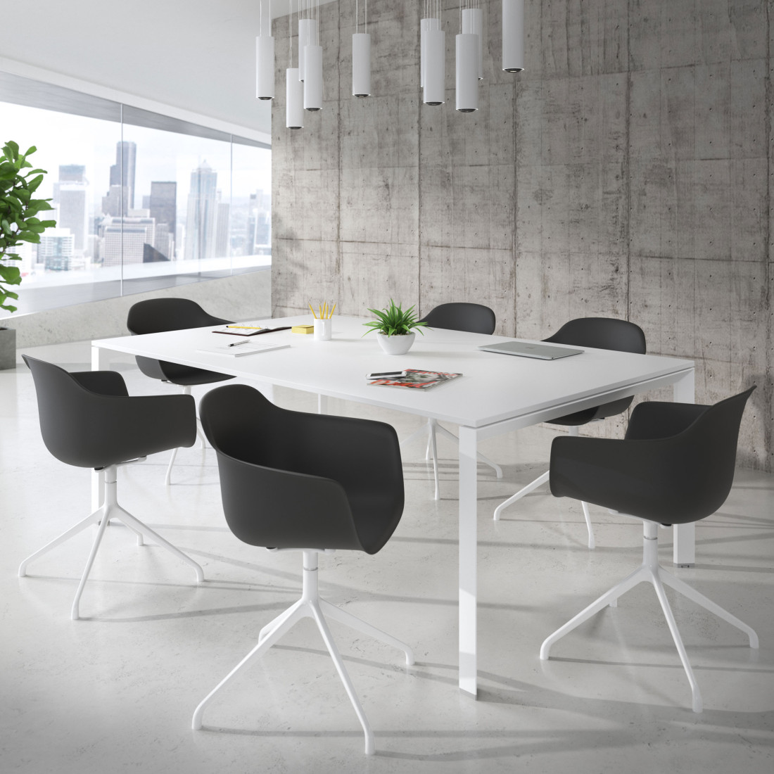 silla de reuniones negro elisa base piramide plastico 2