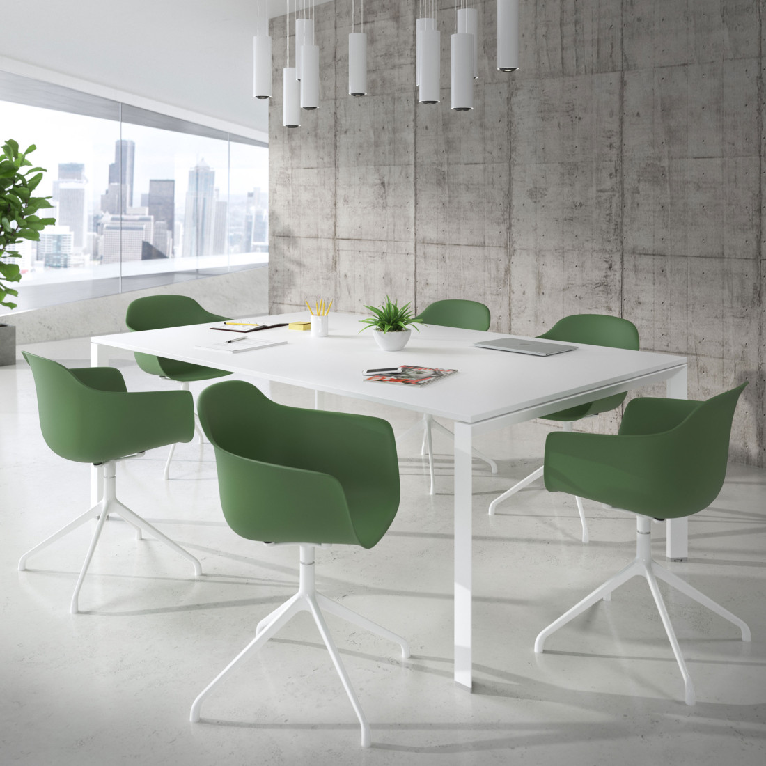 silla de reuniones verde elisa base piramide plastico 2