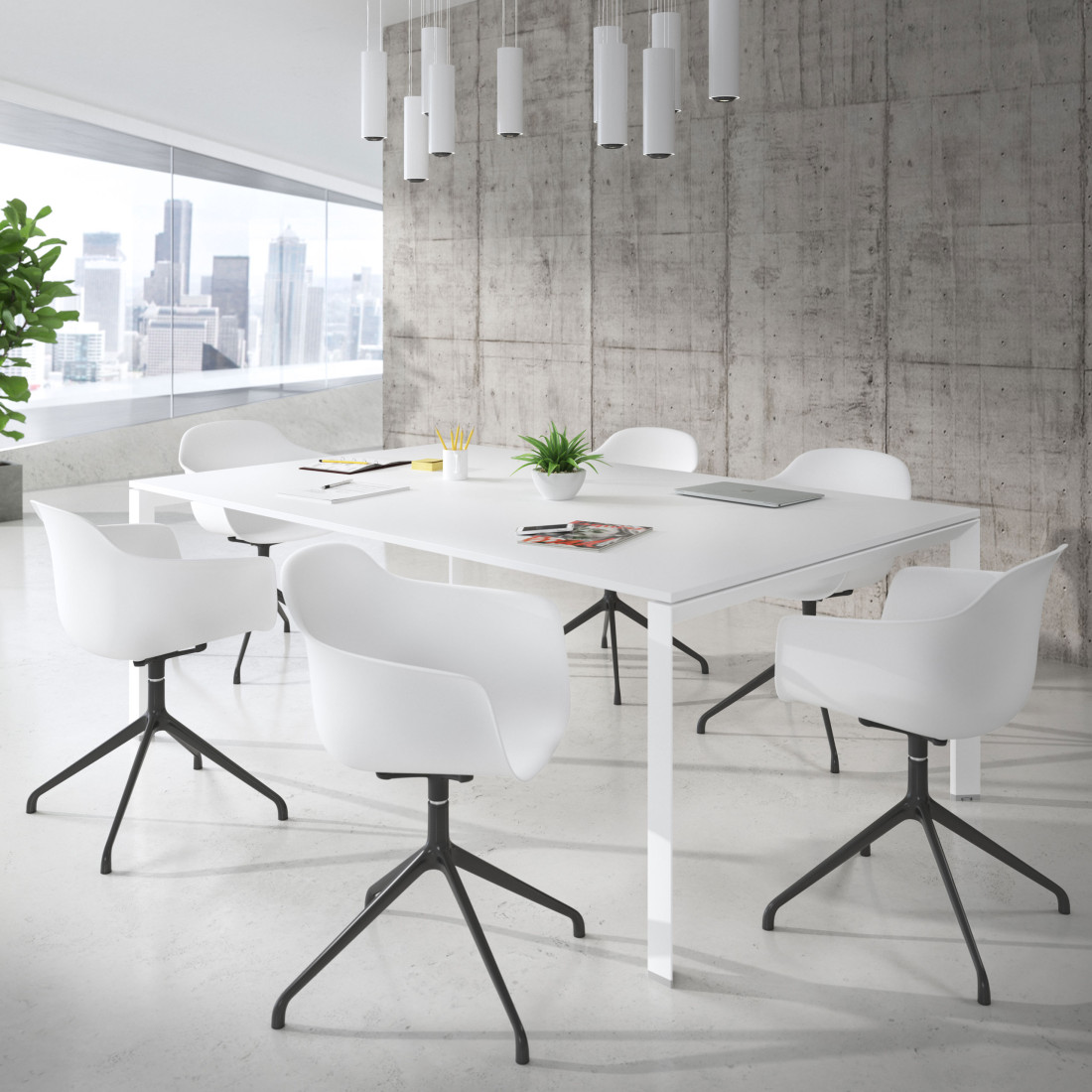 silla de reuniones blanco elisa base piramide plastico 2