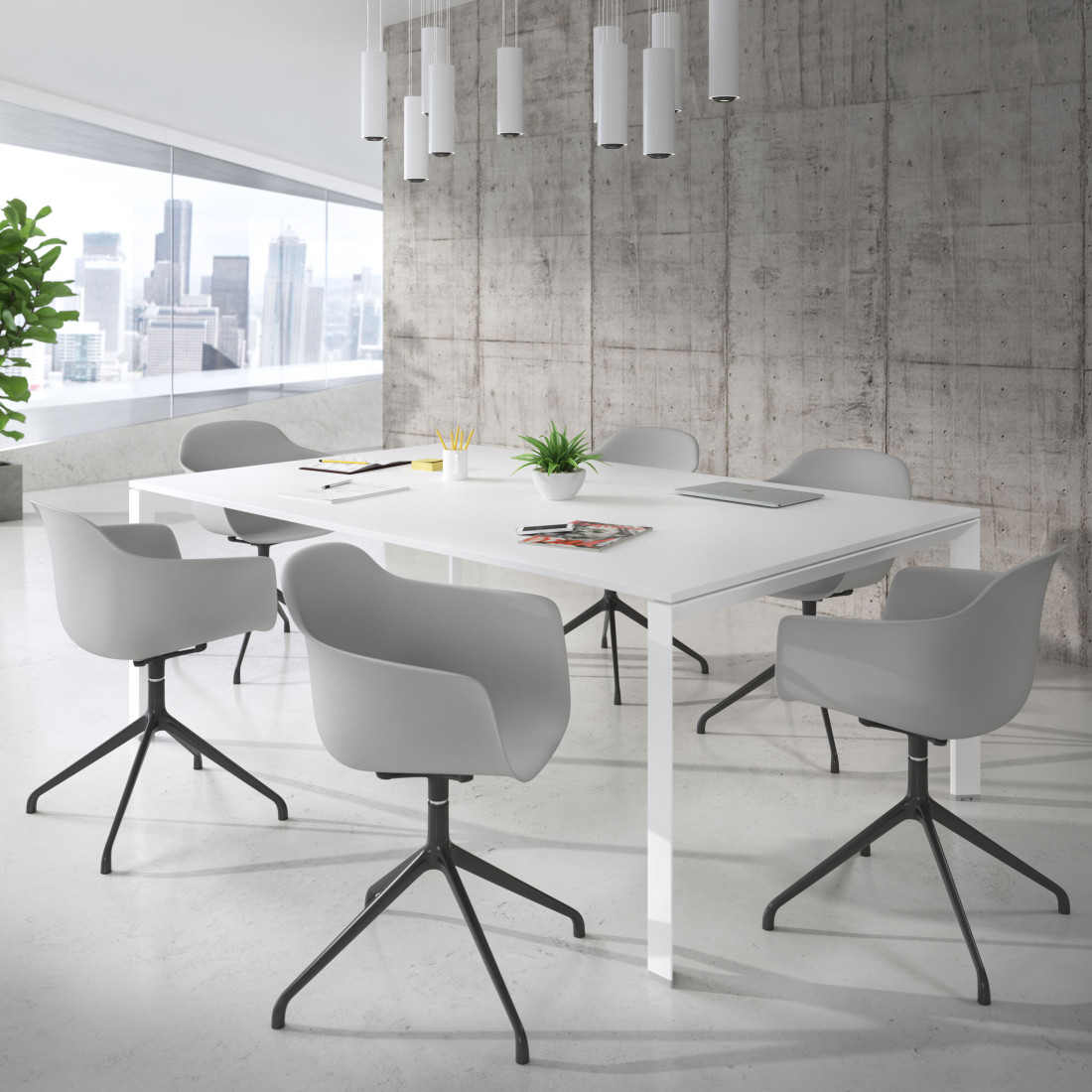 silla de reuniones gris elisa base piramide plastico 2