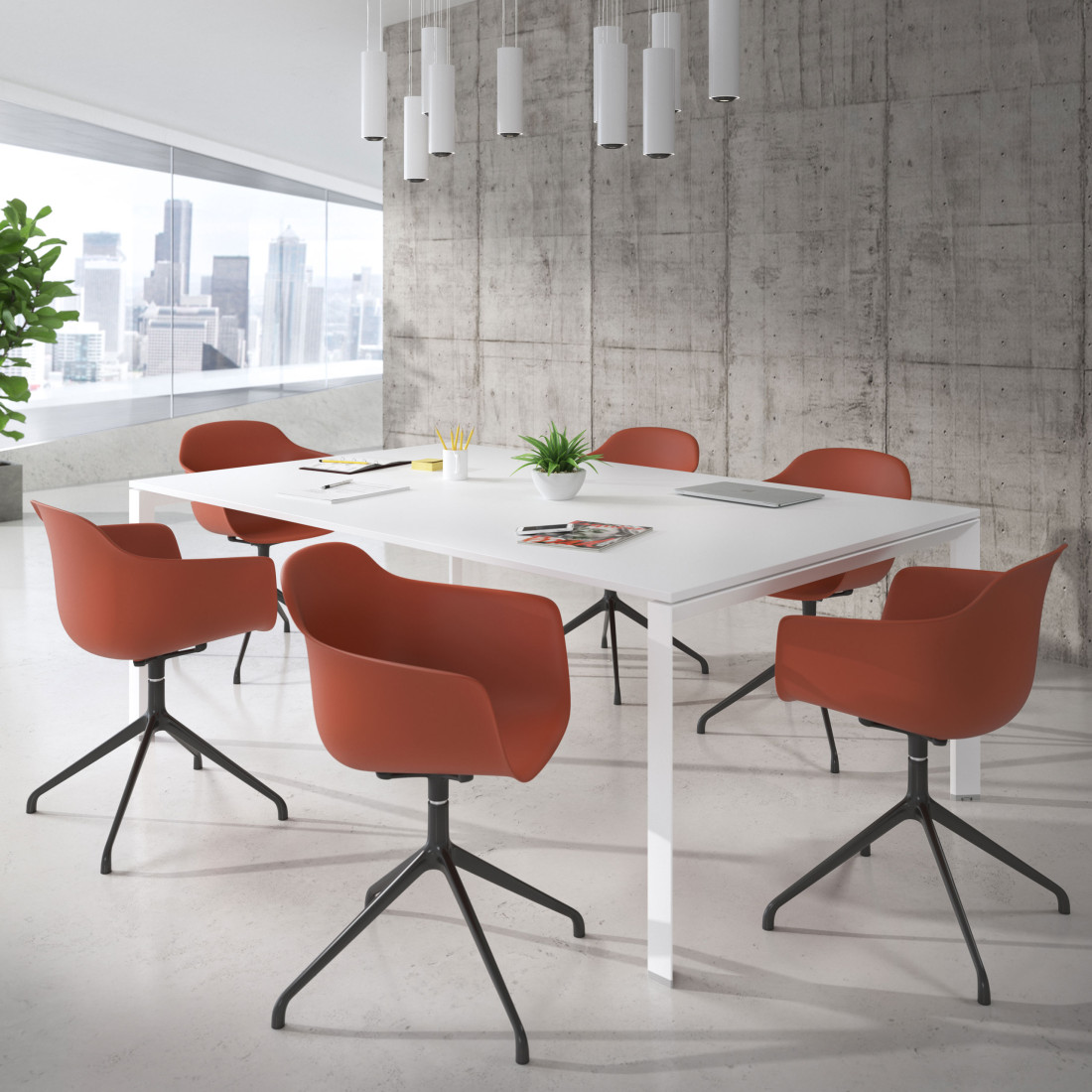 silla de reuniones rojo elisa base piramide plastico 2
