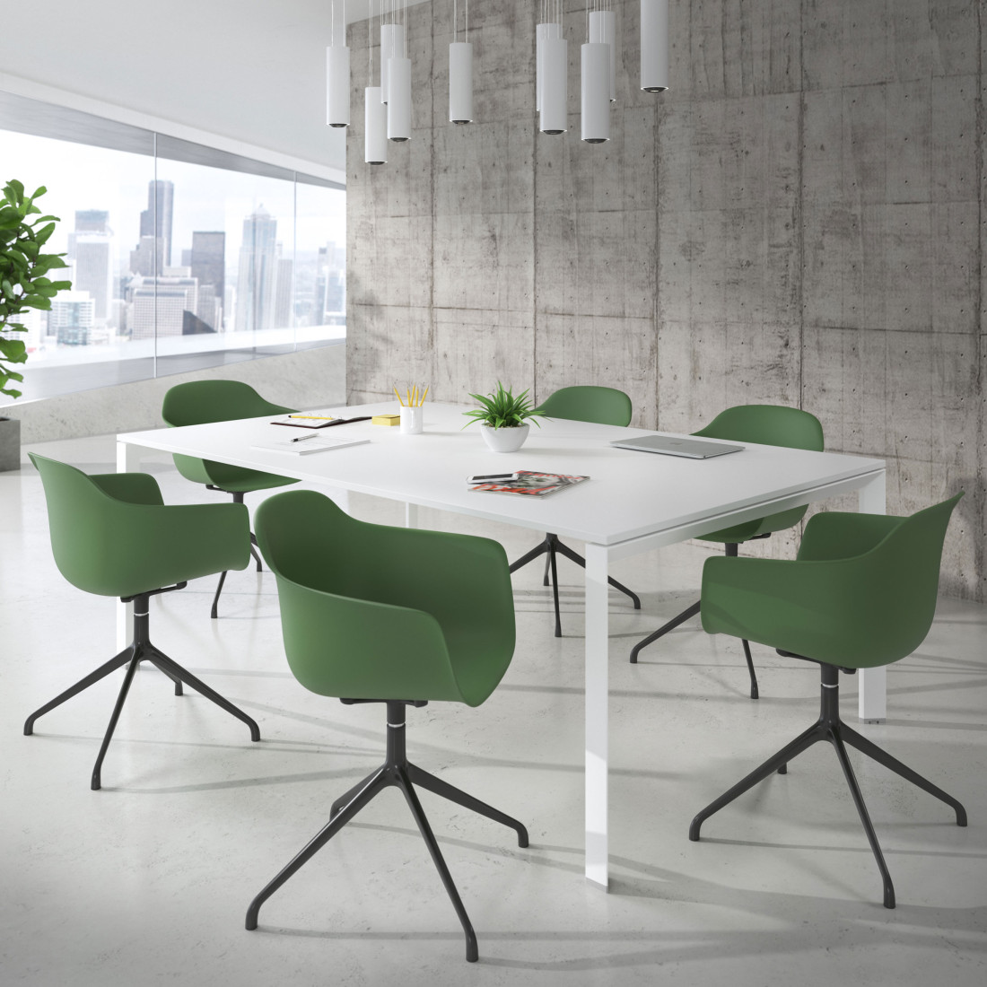silla de reuniones verde elisa base piramide plastico 2