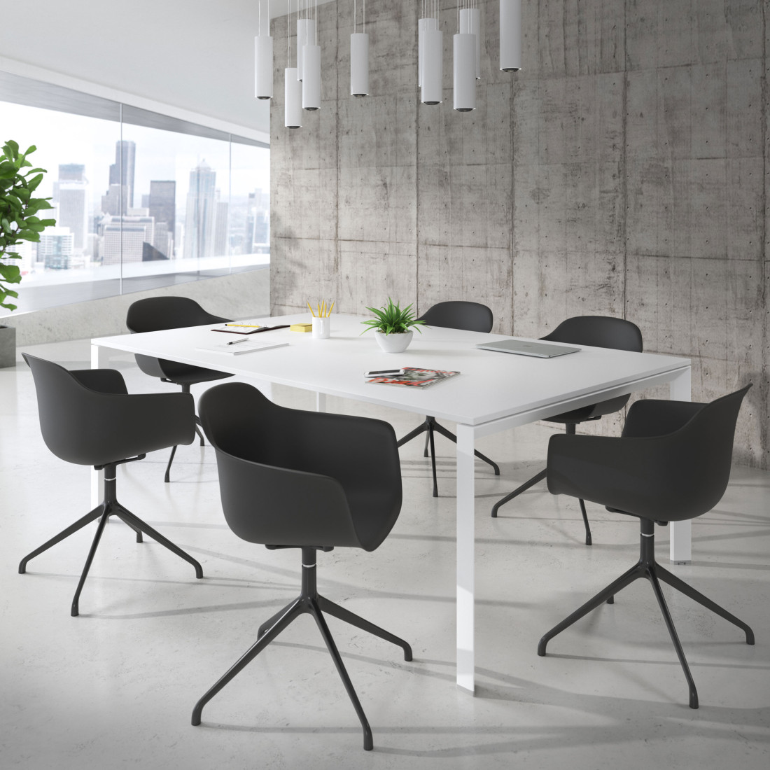 silla de reuniones negro elisa base piramide plastico 2