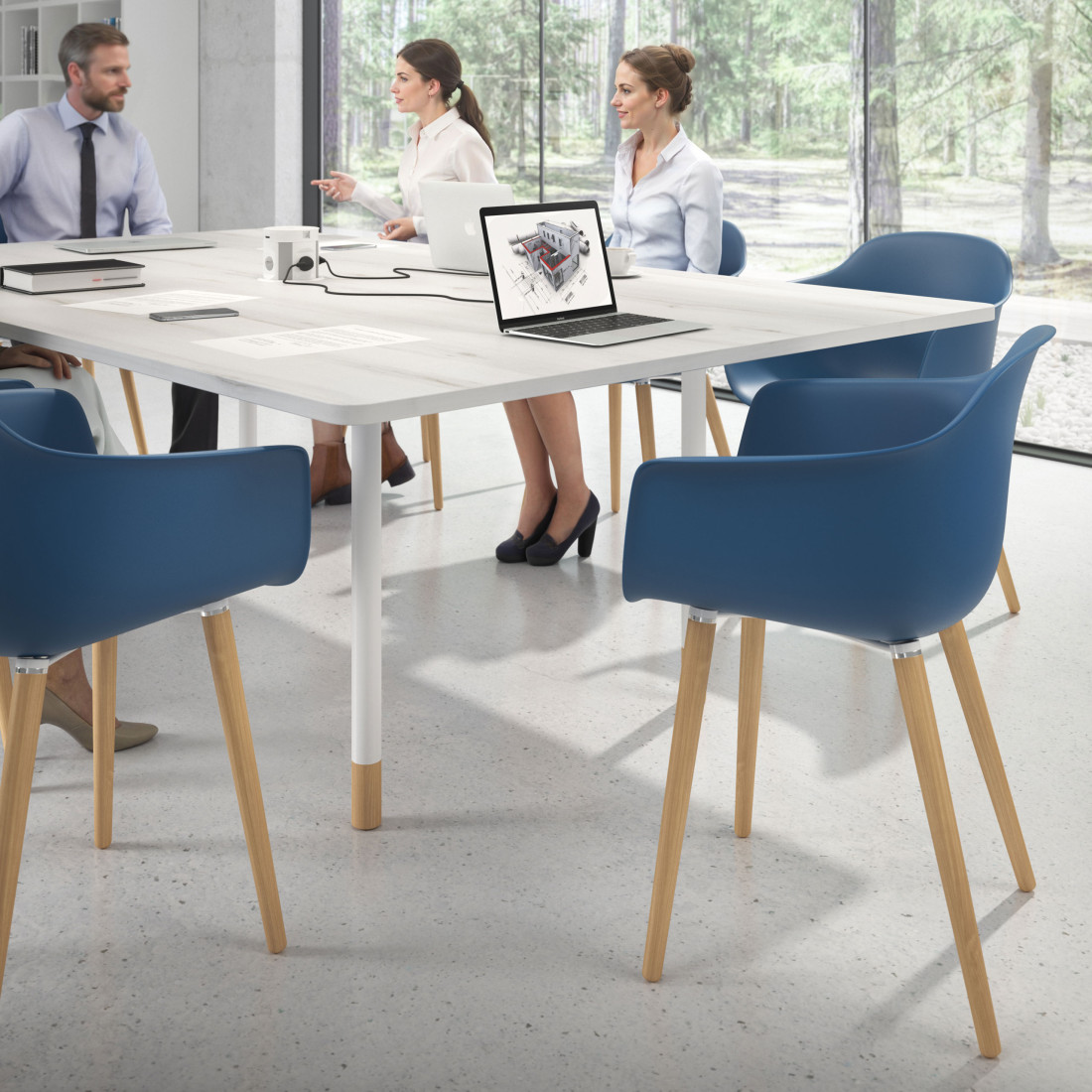 silla nordica azul elisa giratoria madera plastico 2