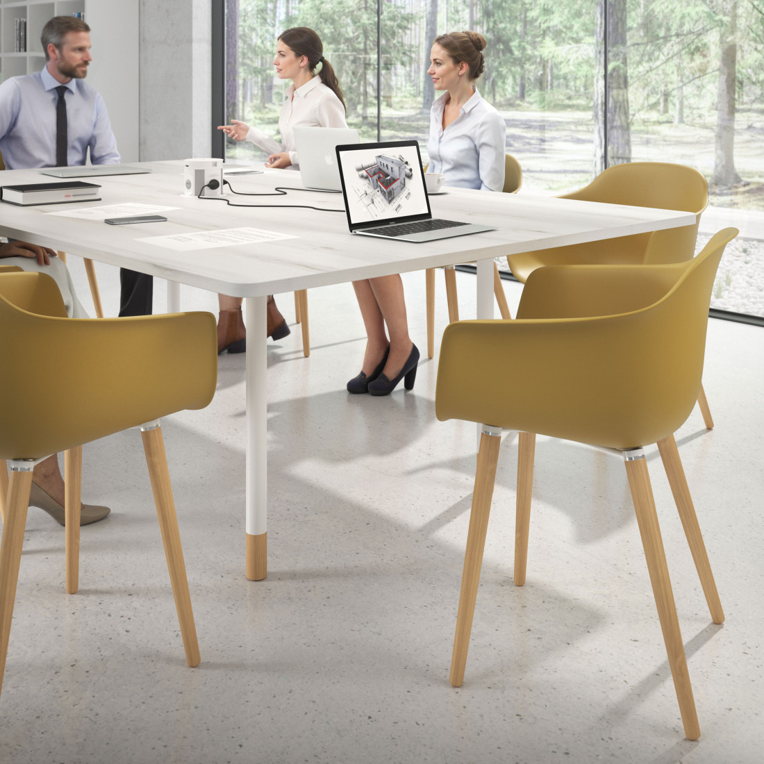 silla nordica amarillo elisa giratoria madera plastico 2