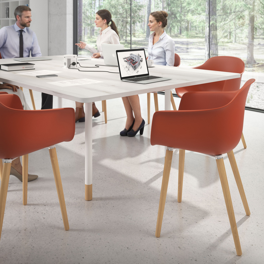 silla nordica rojo elisa giratoria madera plastico 2
