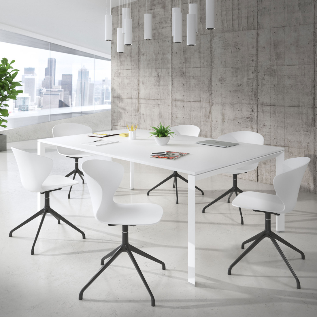 silla de reuniones blanco wendy base piramide plastico 2