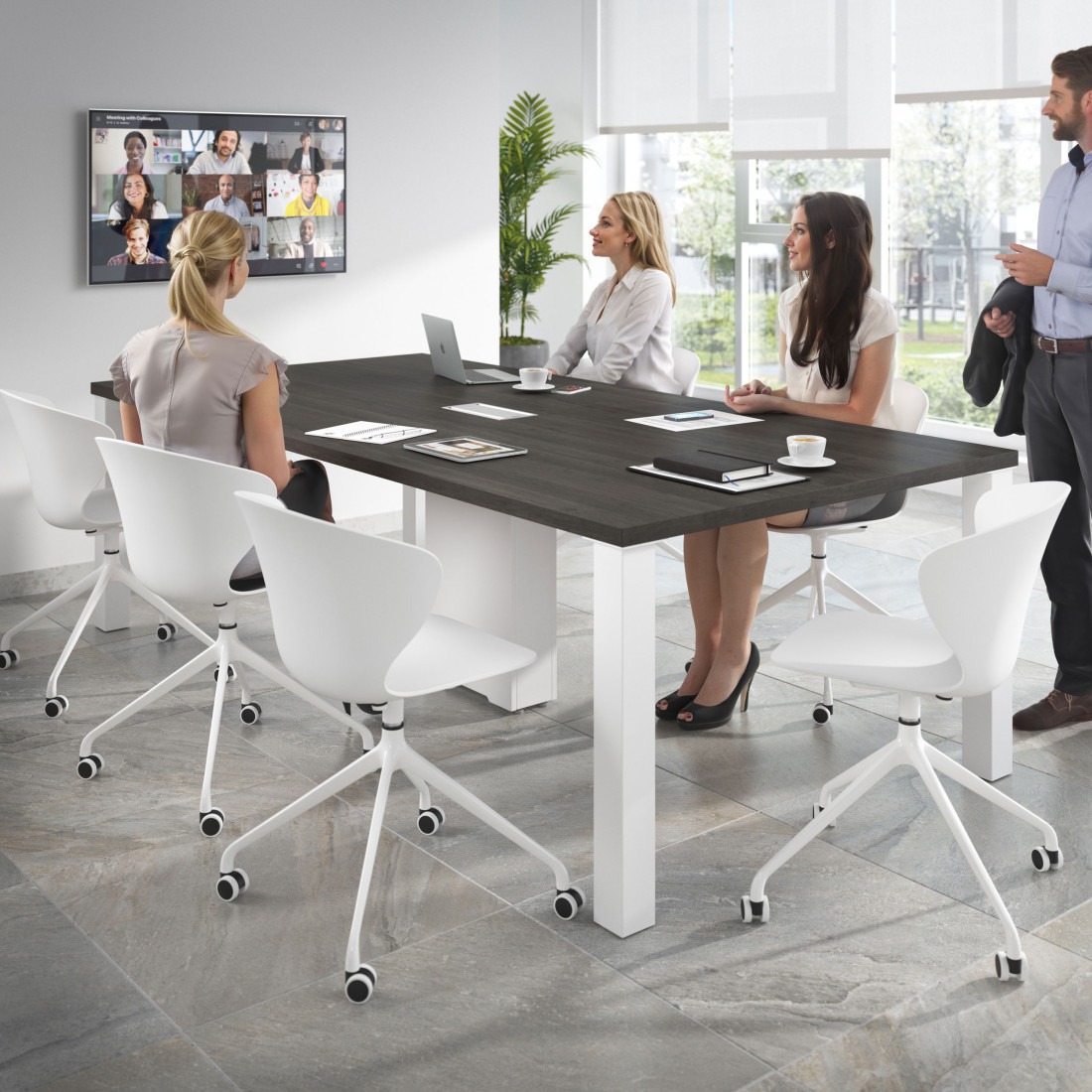 silla de reuniones blanco wendy con ruedas plastico 2