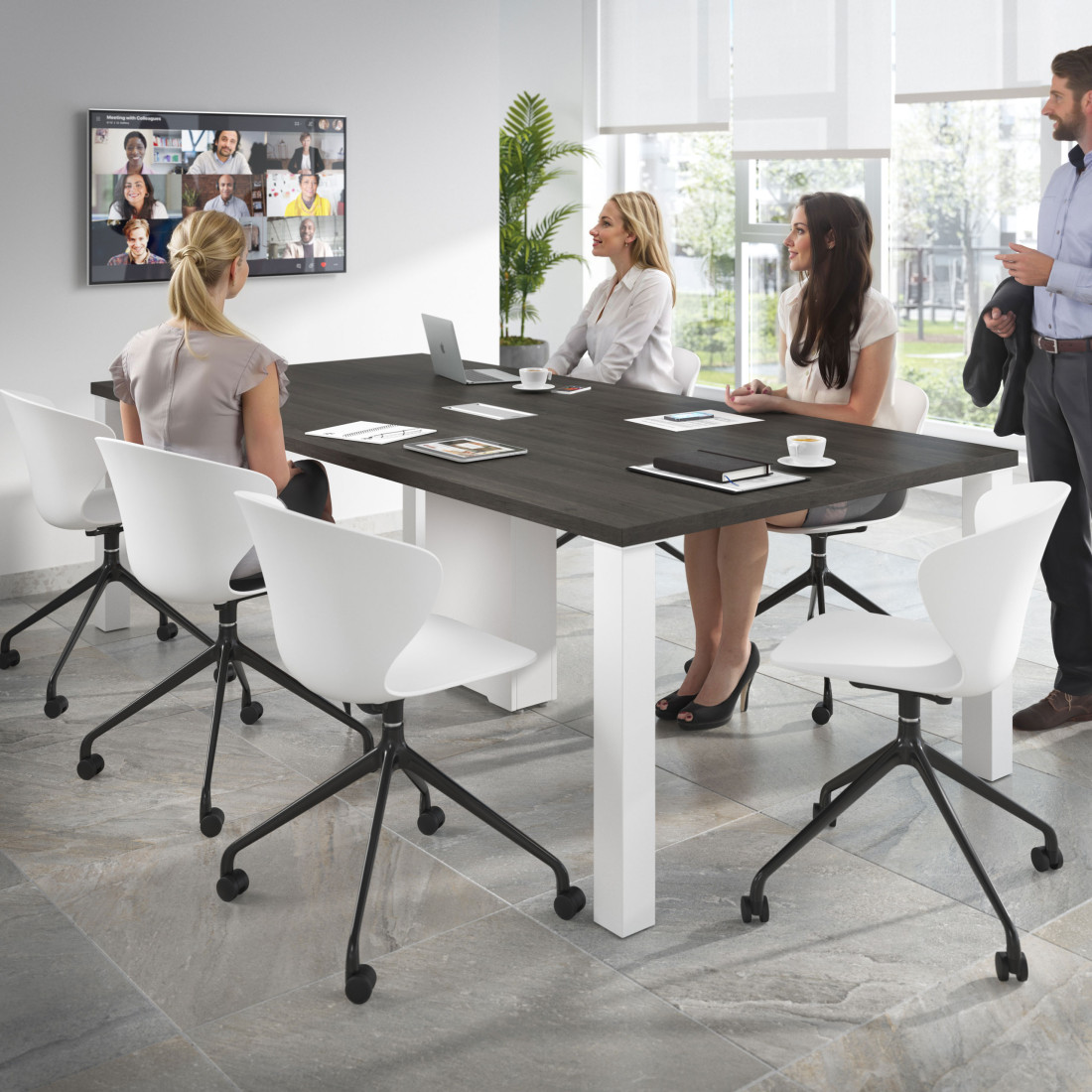 silla de reuniones blanco wendy con ruedas plastico 2