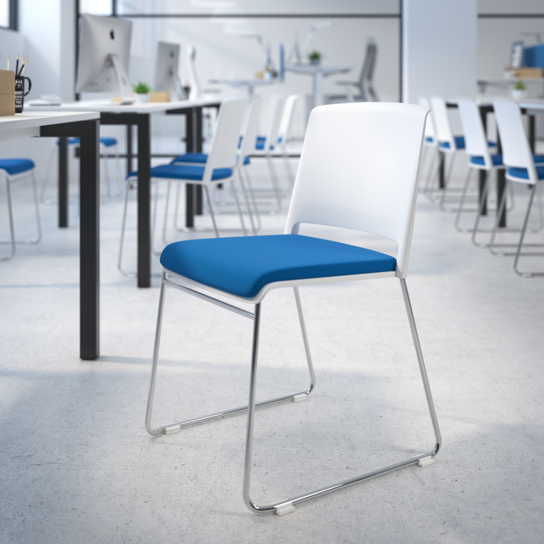 silla confidente azul lotus sin brazos tapizada tela 2