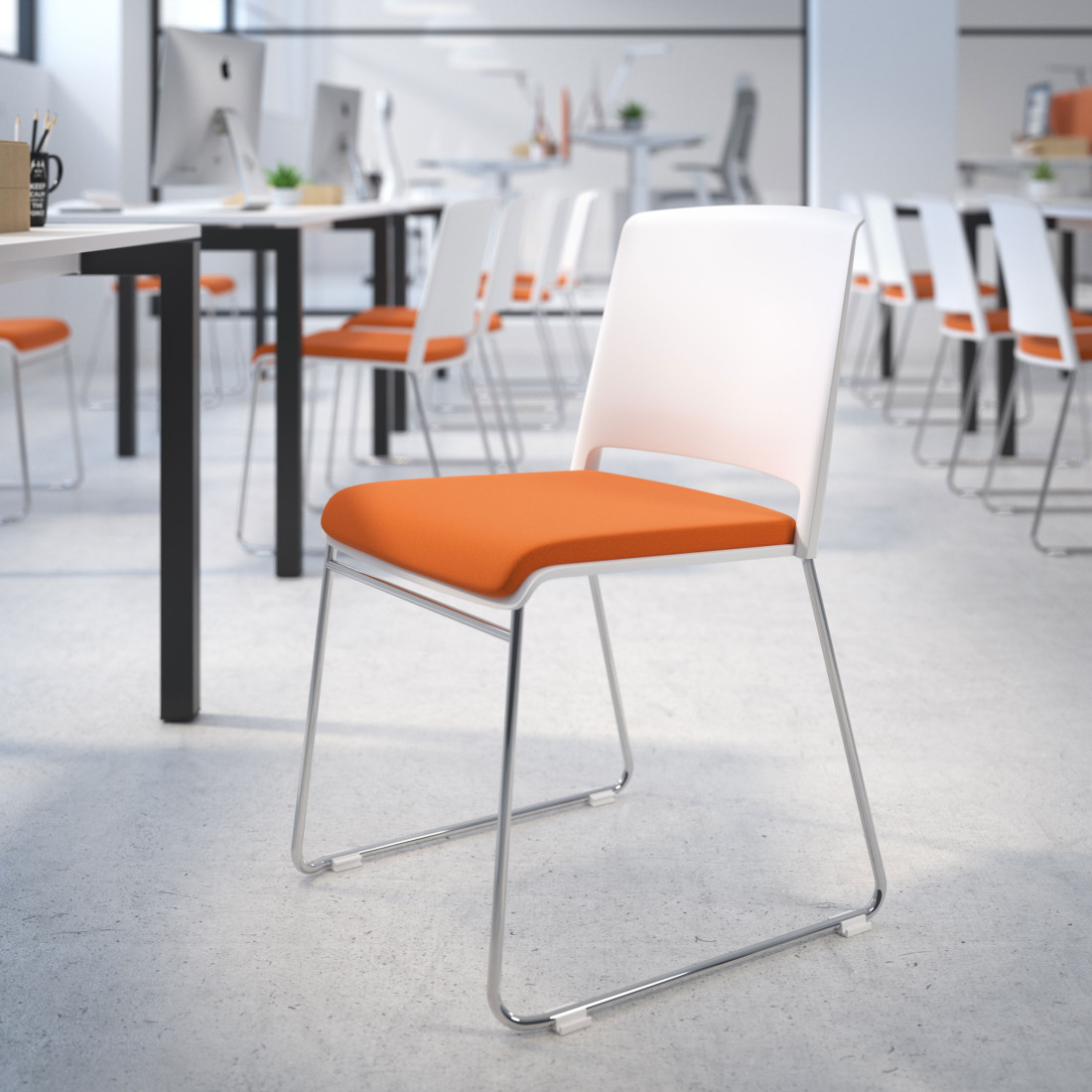 silla confidente naranja lotus sin brazos tapizada tela 2