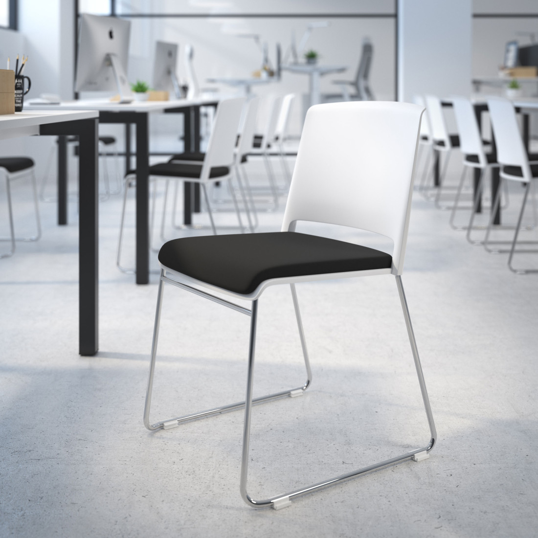 silla confidente negro lotus sin brazos tapizada tela 2